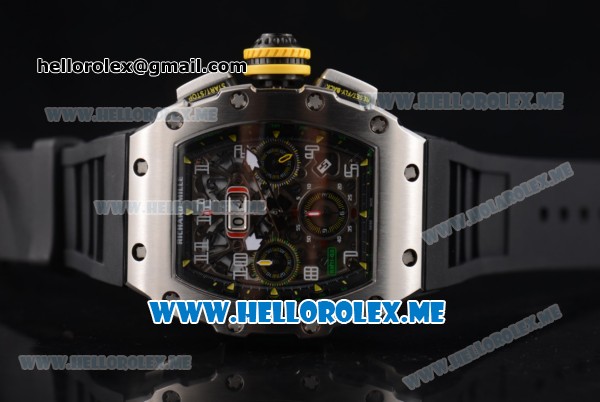 Richard Mille RM 011 Felipe Massa Flyback Swiss Valjoux 7750 Automatic Steel Case with Skeleton Dial and Black Rubber Strap Arabic Numeral Markers - Click Image to Close